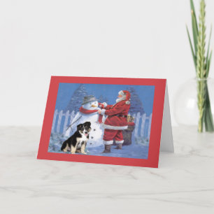 Australian Shepherd Christmas Kaart Santa en Snowm
