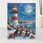 Australian Shepherd Christmas Lighthouse Holiday Kaart (Voorkant)