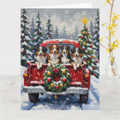 Australian Shepherd Christmas Red Truck Holiday Kaart (Gele Bloem)