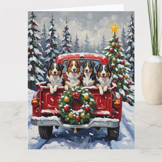 Australian Shepherd Christmas Red Truck Holiday Kaart (Voorkant)