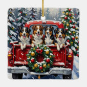 Australian Shepherd Christmas Red Truck Holiday Keramisch Ornament (Achterkant)