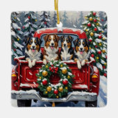 Australian Shepherd Christmas Red Truck Holiday Keramisch Ornament (Voorkant)