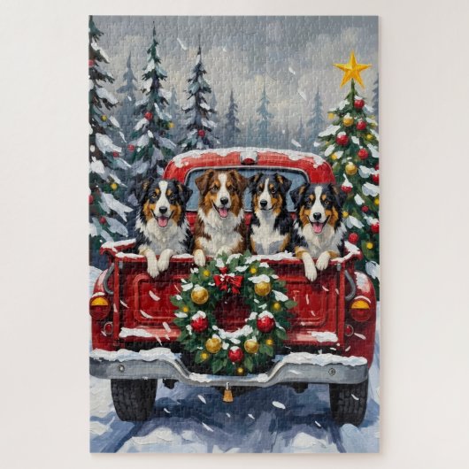 Australian Shepherd Christmas Red Truck Holiday Legpuzzel (Verticaal)
