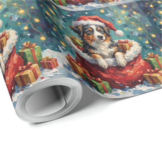 Australian Shepherd Christmas Santa Bag Adventure Cadeaupapier (Rol Hoek)