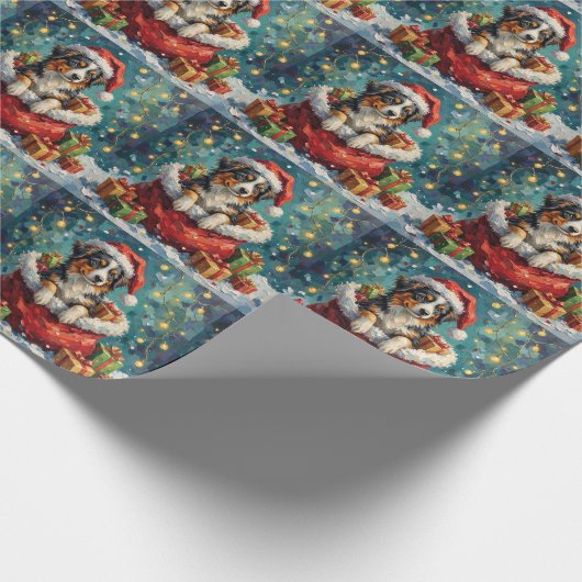 Australian Shepherd Christmas Santa Bag Adventure Cadeaupapier (Hoek)
