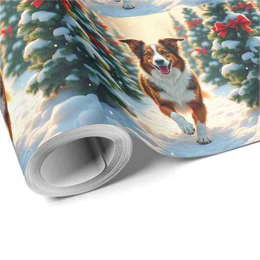Australian Shepherd Christmas Tree Farm Painting Cadeaupapier (Rol Hoek)