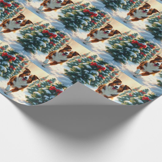 Australian Shepherd Christmas Tree Farm Painting Cadeaupapier (Hoek)