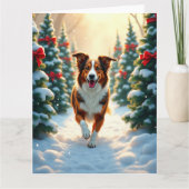 Australian Shepherd Christmas Tree Farm Painting Kaart (Voorkant)
