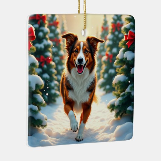 Australian Shepherd Christmas Tree Farm Painting Keramisch Ornament (Rechts)