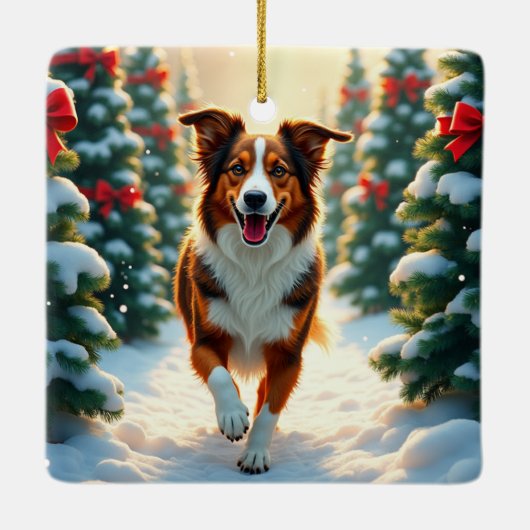 Australian Shepherd Christmas Tree Farm Painting Keramisch Ornament (Achterkant)