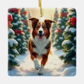 Australian Shepherd Christmas Tree Farm Painting Keramisch Ornament (Voorkant)