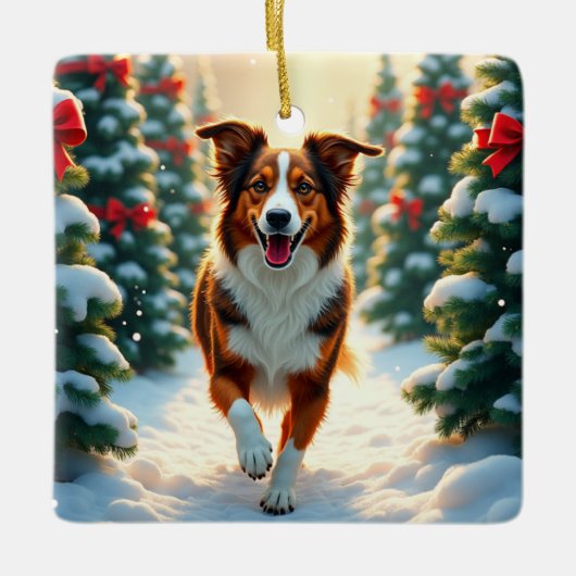 Australian Shepherd Christmas Tree Farm Painting Keramisch Ornament (Voorkant)