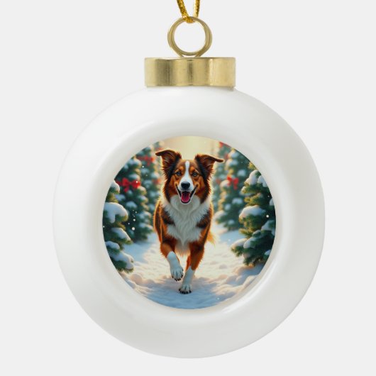 Australian Shepherd Christmas Tree Farm Painting Keramische Bal Ornament (Voorkant)