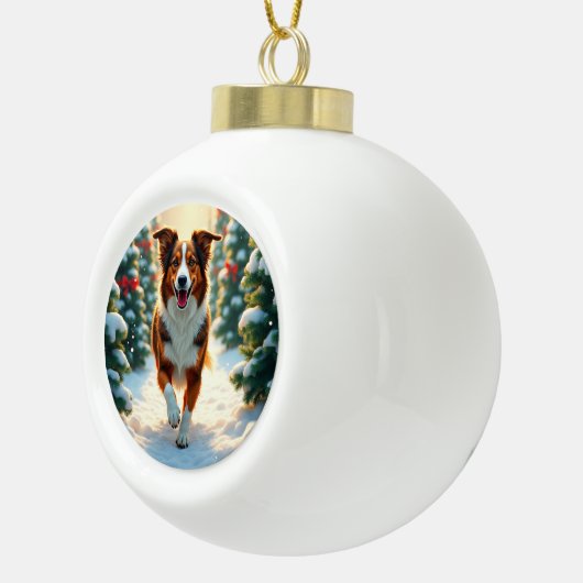 Australian Shepherd Christmas Tree Farm Painting Keramische Bal Ornament (Rechts)
