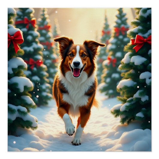 Australian Shepherd Christmas Tree Farm Painting Perfect Poster (Voorkant)