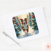 Australian Shepherd Christmas Tree Farm Painting Vierkante Sticker (Envelop)