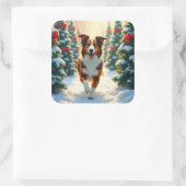 Australian Shepherd Christmas Tree Farm Painting Vierkante Sticker (Tas)
