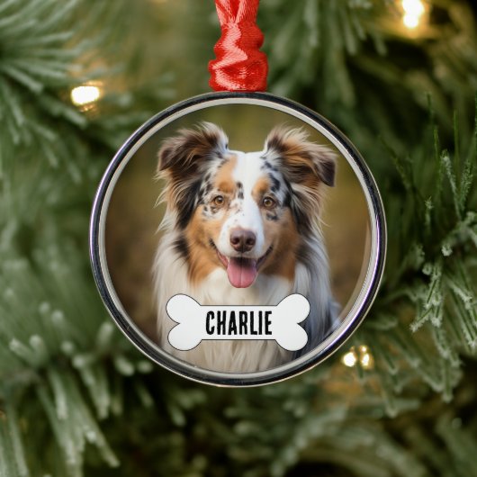 Australian Shepherd Custom Dog Foto en Naam Metalen Ornament (Boom)