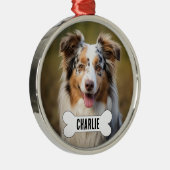 Australian Shepherd Custom Dog Foto en Naam Metalen Ornament (Rechts)