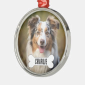 Australian Shepherd Custom Dog Foto en Naam Metalen Ornament (Links)