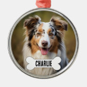 Australian Shepherd Custom Dog Foto en Naam Metalen Ornament (Voorkant)