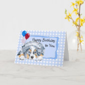 Australian Shepherd Custom Happy Birthday Kaart (Gele Bloem)