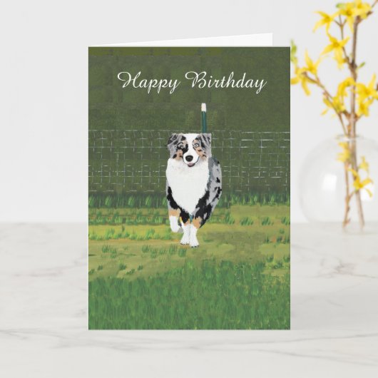 Australian Shepherd Custom Happy Birthday Kaart (Gele Bloem)