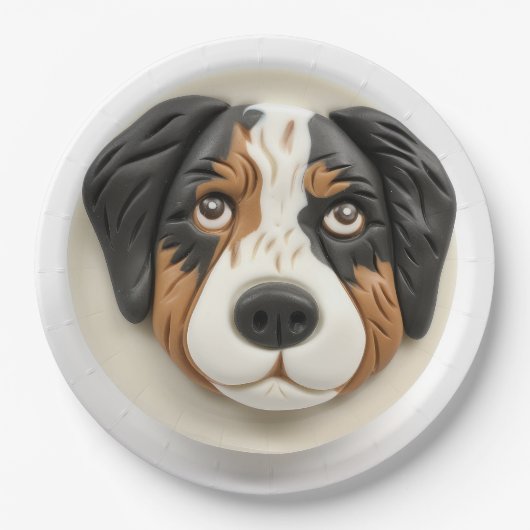 Australian Shepherd Dog 3D geïnspireerd Papieren Bordje (Voorkant)