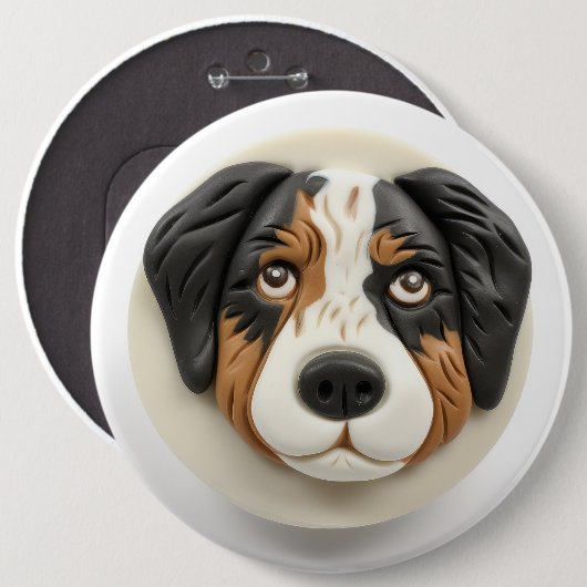 Australian Shepherd Dog 3D geïnspireerd Ronde Button 6,0 Cm (Voorkant /achterkant)