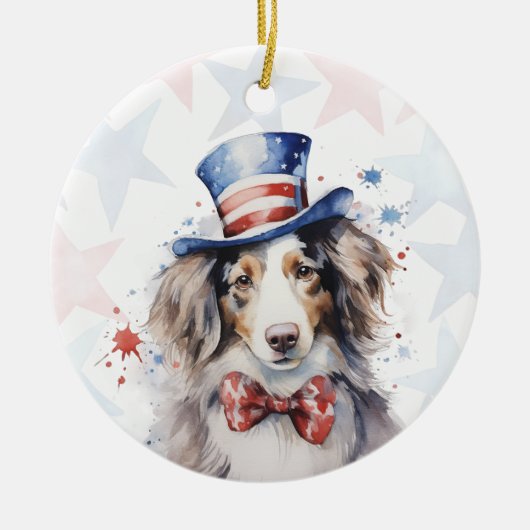 Australian shepherd Dog, 4th of july Personalized Keramisch Ornament (Voorkant)