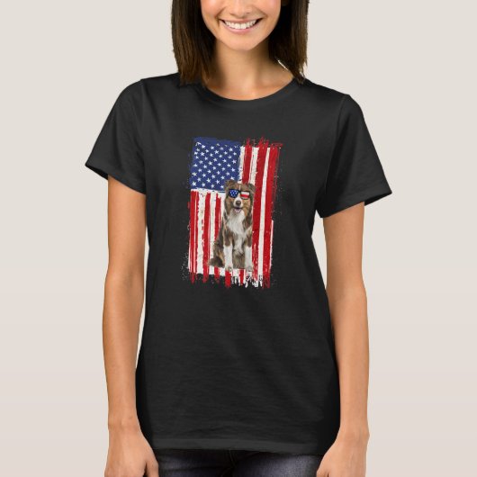 Australian Shepherd Dog American Flag Independence T-shirt (Voorkant)