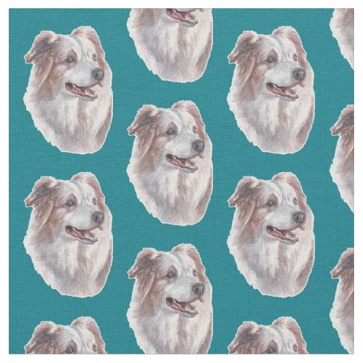 Australian Shepherd Dog Art Fabric Stof (Close Up)