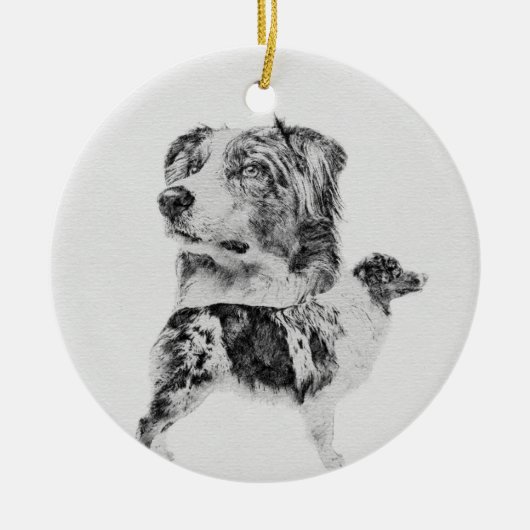 Australian Shepherd dog - Aussie pencil sketch Keramisch Ornament (Voorkant)