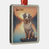 Australian Shepherd Dog bij Lake Metalen Ornament (Rechts)
