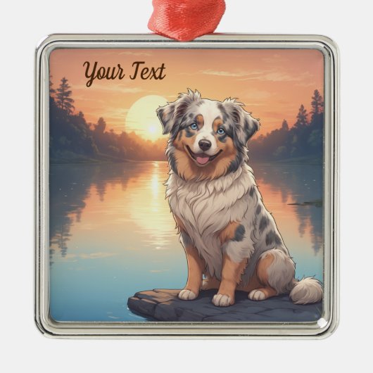 Australian Shepherd Dog bij Lake Metalen Ornament (Voorkant)