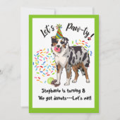 Australian Shepherd Dog Birthday Party Invitation Kaart (Voorkant)