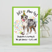 Australian Shepherd Dog Birthday Party Invitation Kaart (Staand voorkant)