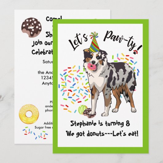Australian Shepherd Dog Birthday Party Invitation Kaart (Voorkant / Achterkant)