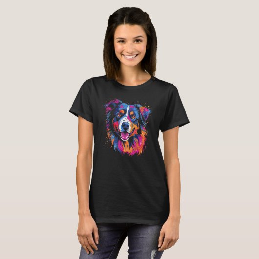 Australian Shepherd Dog Border Collie Graffiti Gra T-shirt (Voorkant volledig)