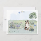 Australian Shepherd Dog Butterfly Monogram Name   Notitiekaartje (Voorkant)