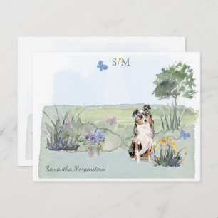Australian Shepherd Dog Butterfly Monogram Name   Notitiekaartje