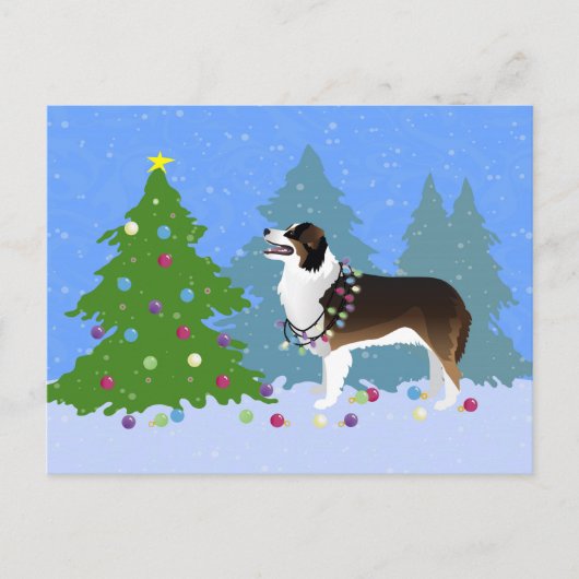 Australian Shepherd Dog Decorate Kerstboom Feestdagenkaart (Voorkant)