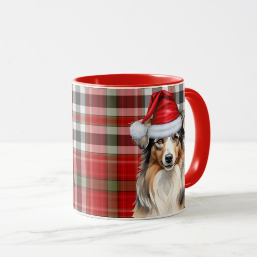Australian Shepherd Dog en Plaid Kerst Mok (Voorkant rechts)