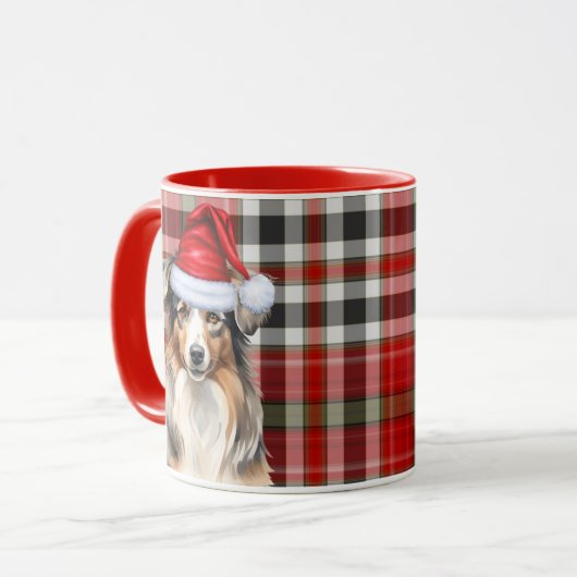 Australian Shepherd Dog en Plaid Kerst Mok (Voorkant links)
