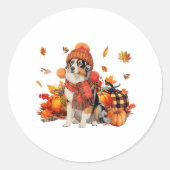 Australian Shepherd Dog Fall Scarf Leopard Pumpkin Ronde Sticker (Voorkant)