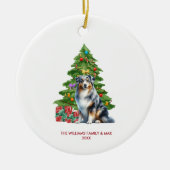 Australian Shepherd Dog Familie Kerstmis Keramisch Ornament (Voorkant)