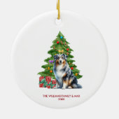 Australian Shepherd Dog Familie Kerstmis Keramisch Ornament (Achterkant)