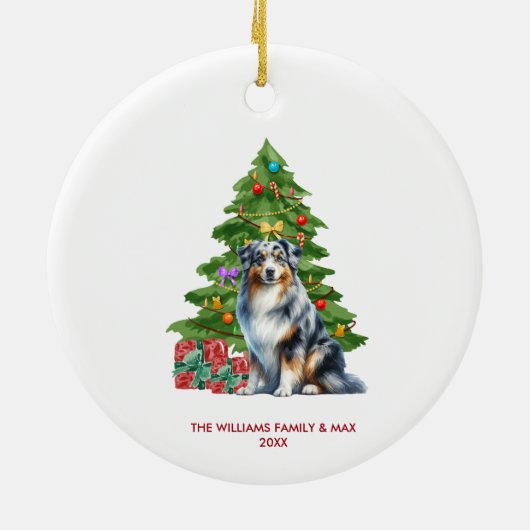 Australian Shepherd Dog Familie Kerstmis Keramisch Ornament (Achterkant)