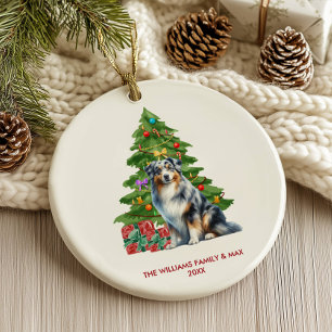 Australian Shepherd Dog Familie Kerstmis Keramisch Ornament