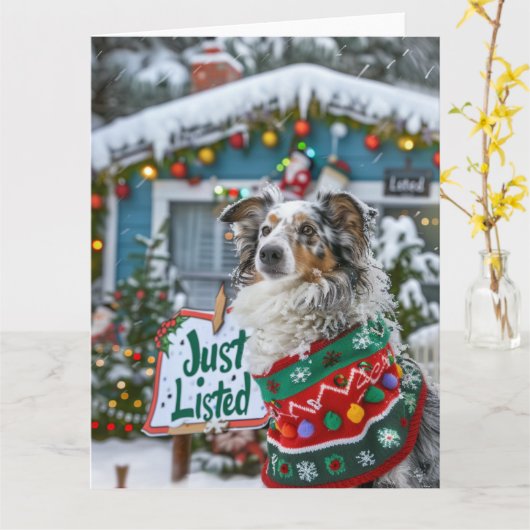 Australian Shepherd Dog Feestelijke makelaar Kerst Kaart (Gele Bloem)